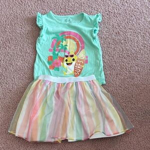 Girls Mint Green 'Surf's Up' Tank and Pastel Stripe Skirt Set size 4t
